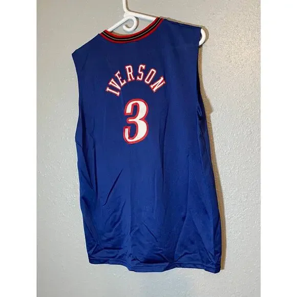 Champion XL Authentic Athletic Apparel Blue Red Jersey Iverson 3 Sixers NBA - Picture 2 of 7